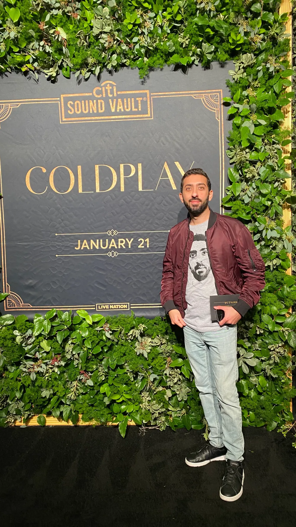 Jimmy Dushku outside the Citi Sound Vault entrance for the Coldplay show at the Palladium