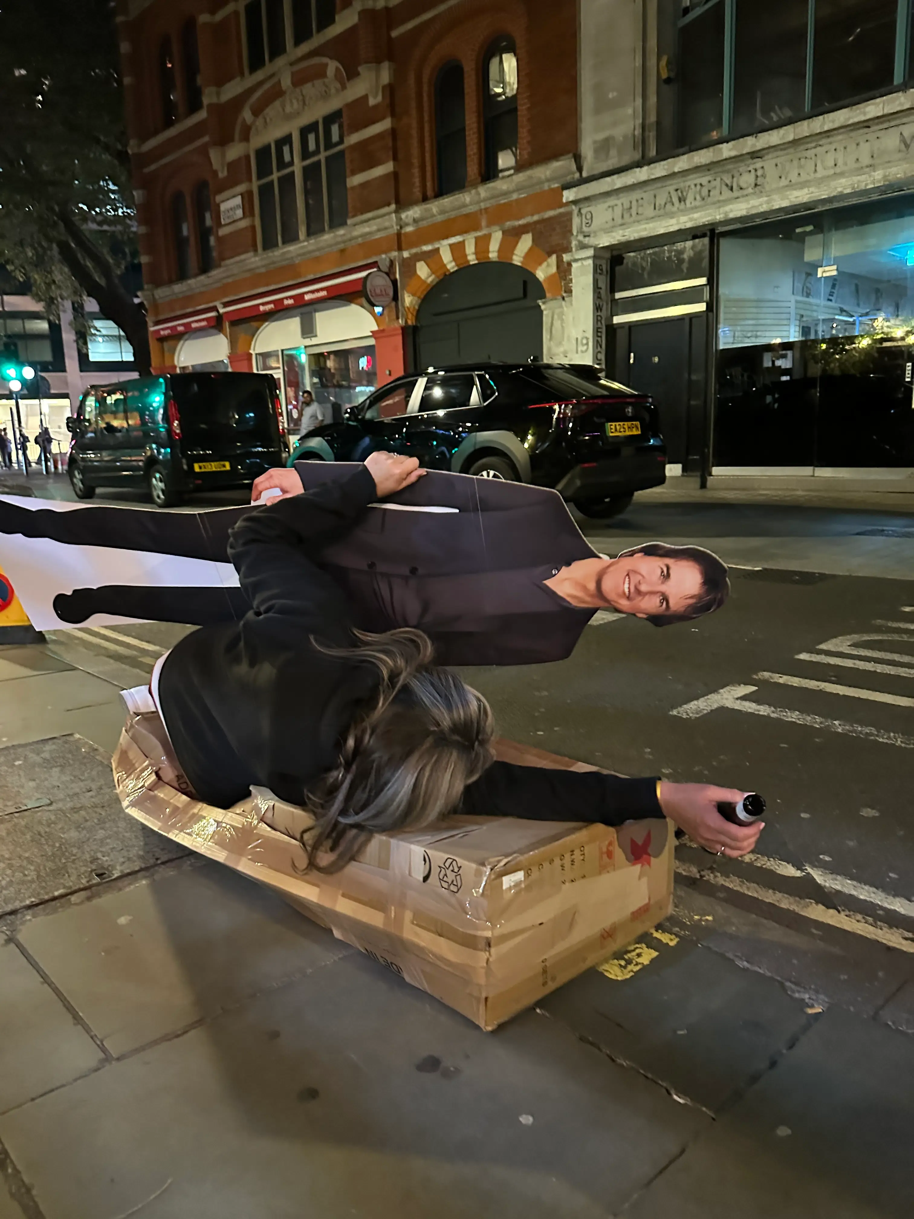 Cardboard Tom and Jannie had a few too many (Jannie's hilarious idea)
