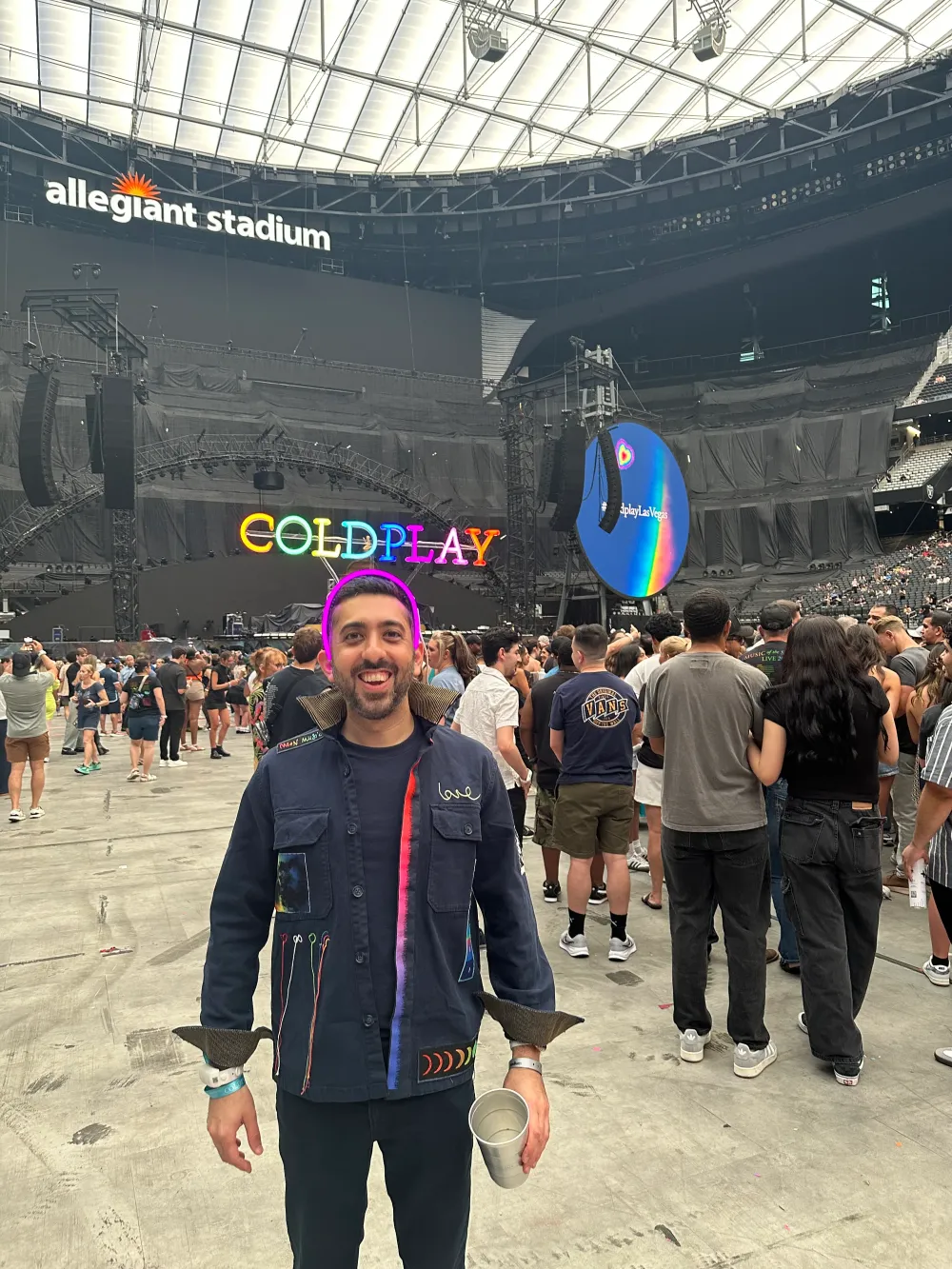 Wearing the handmade Moon Music jacket at Allegiant Stadium