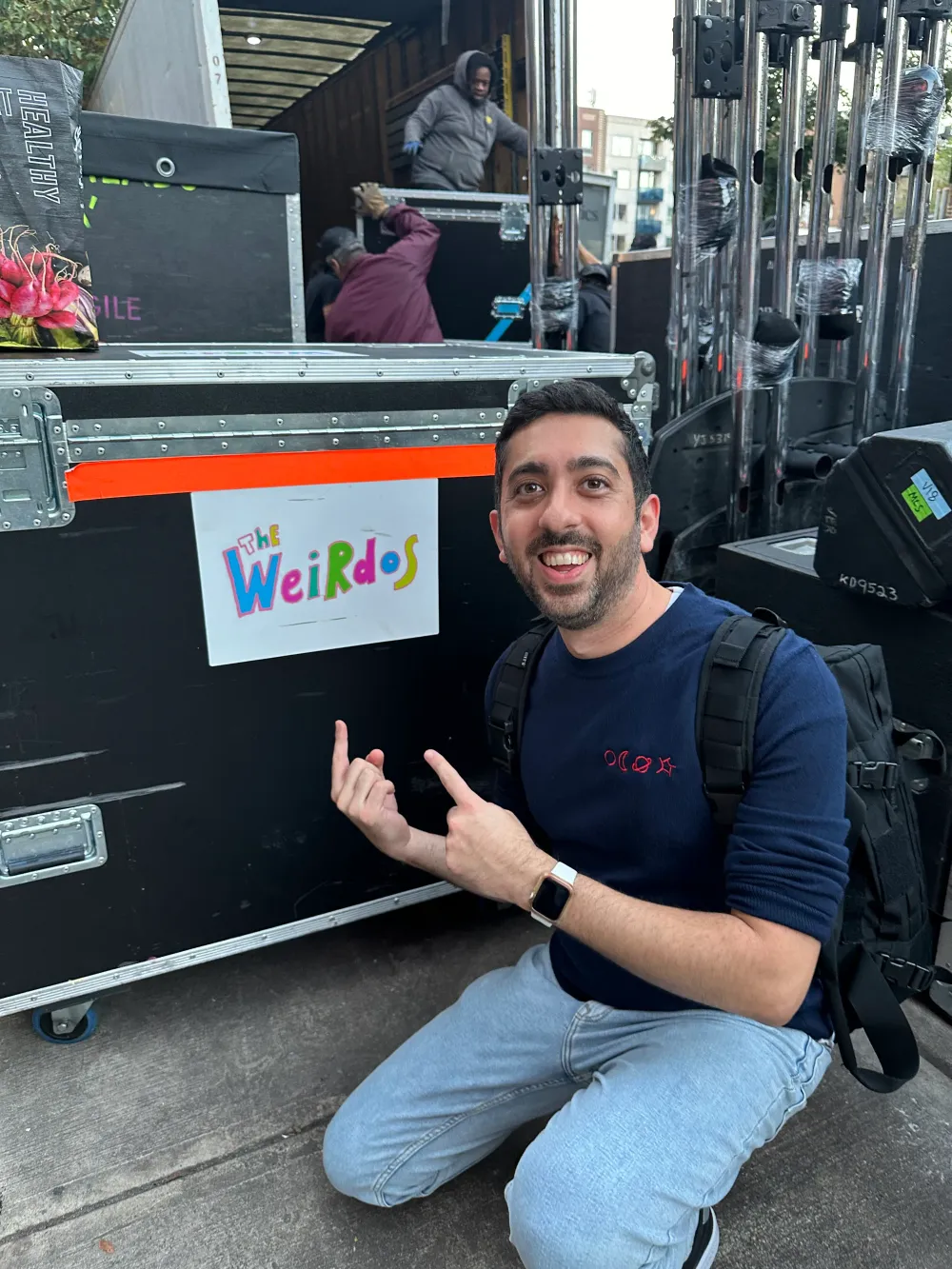 With the road cases before the show
