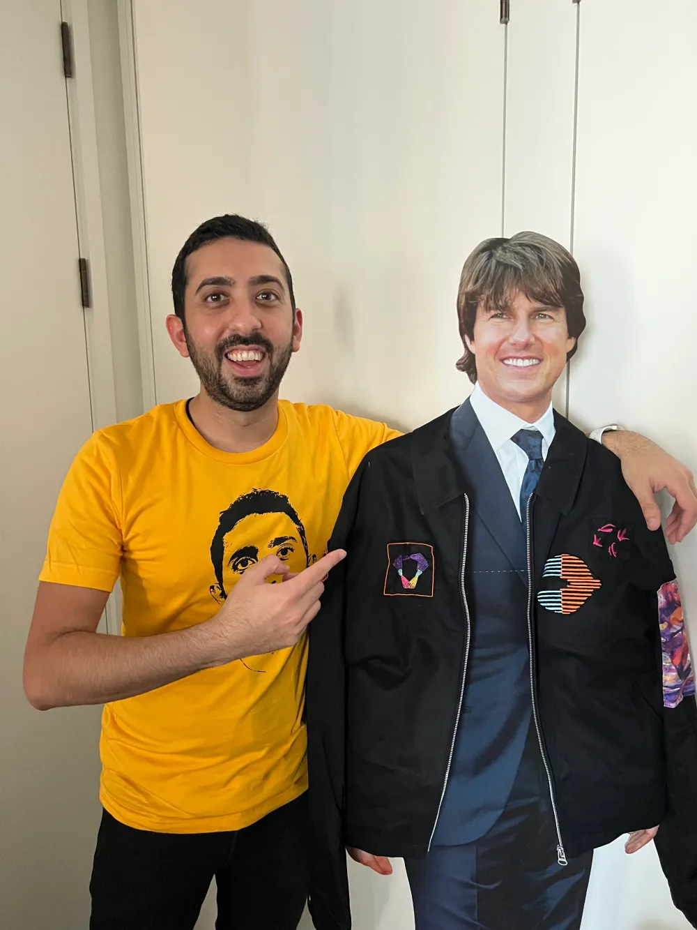 Jimmy Dushku and cardboard Tom Cruise getting ready for the concert