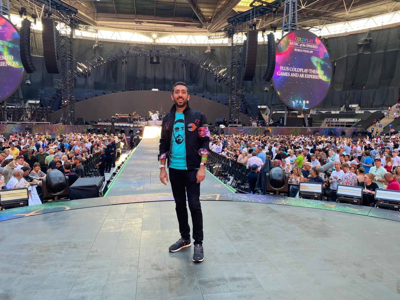 Jimmy Dushku standing on the B-stage catwalk at Wembley Stadium before the show
