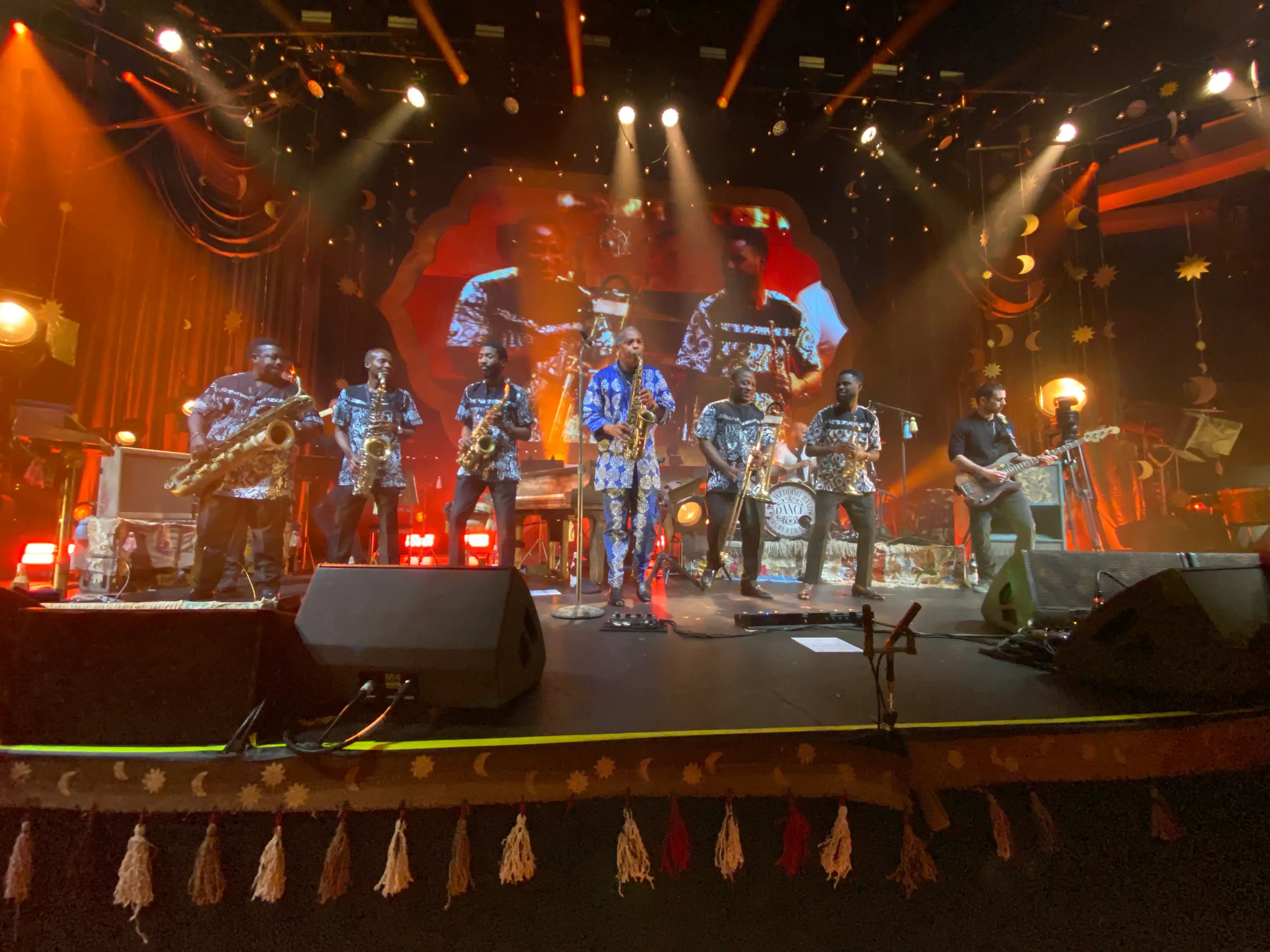 Femi Kuti and his band performing with Coldplay