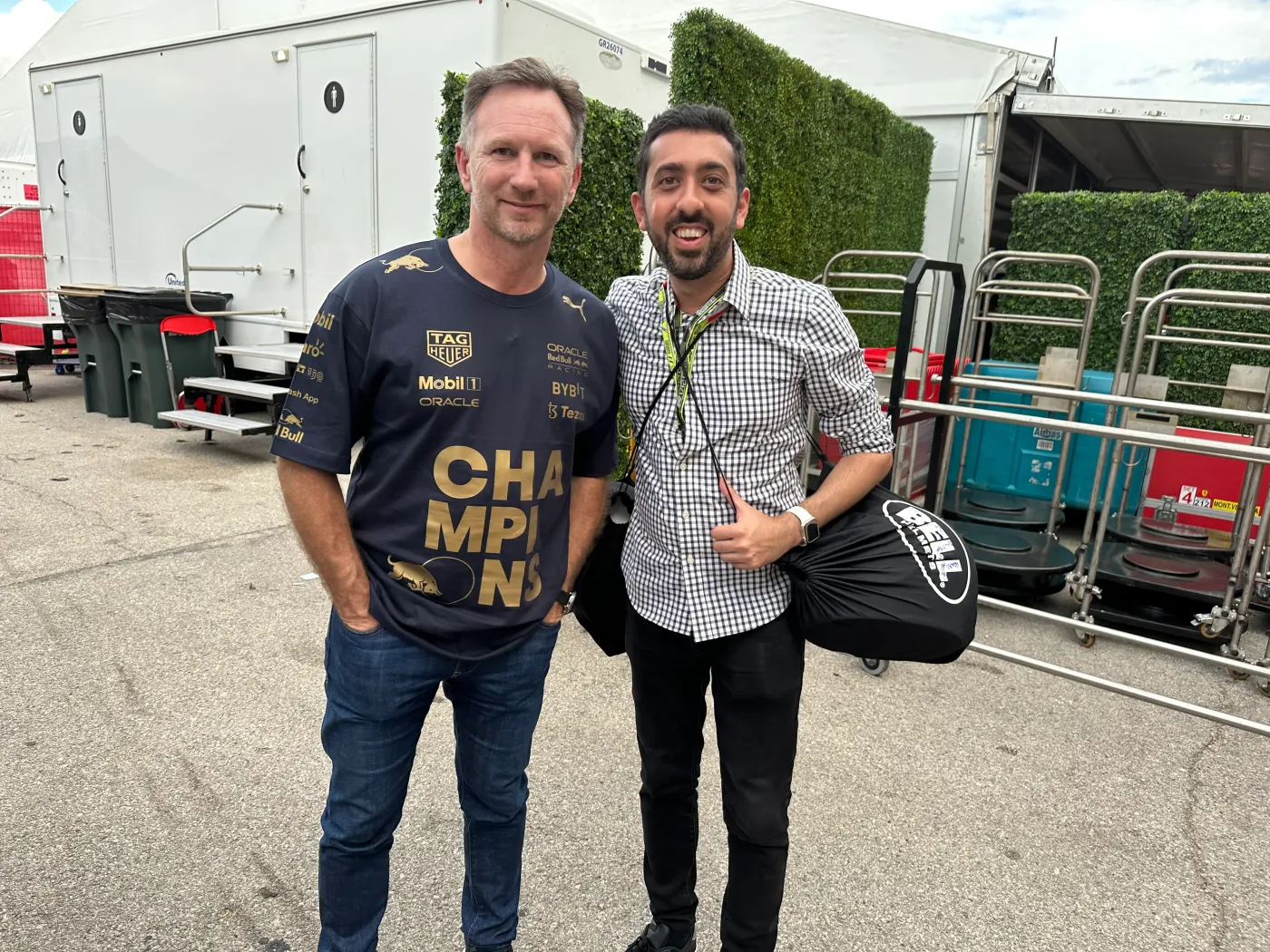 Jimmy Dushku with Red Bull team principal Christian Horner