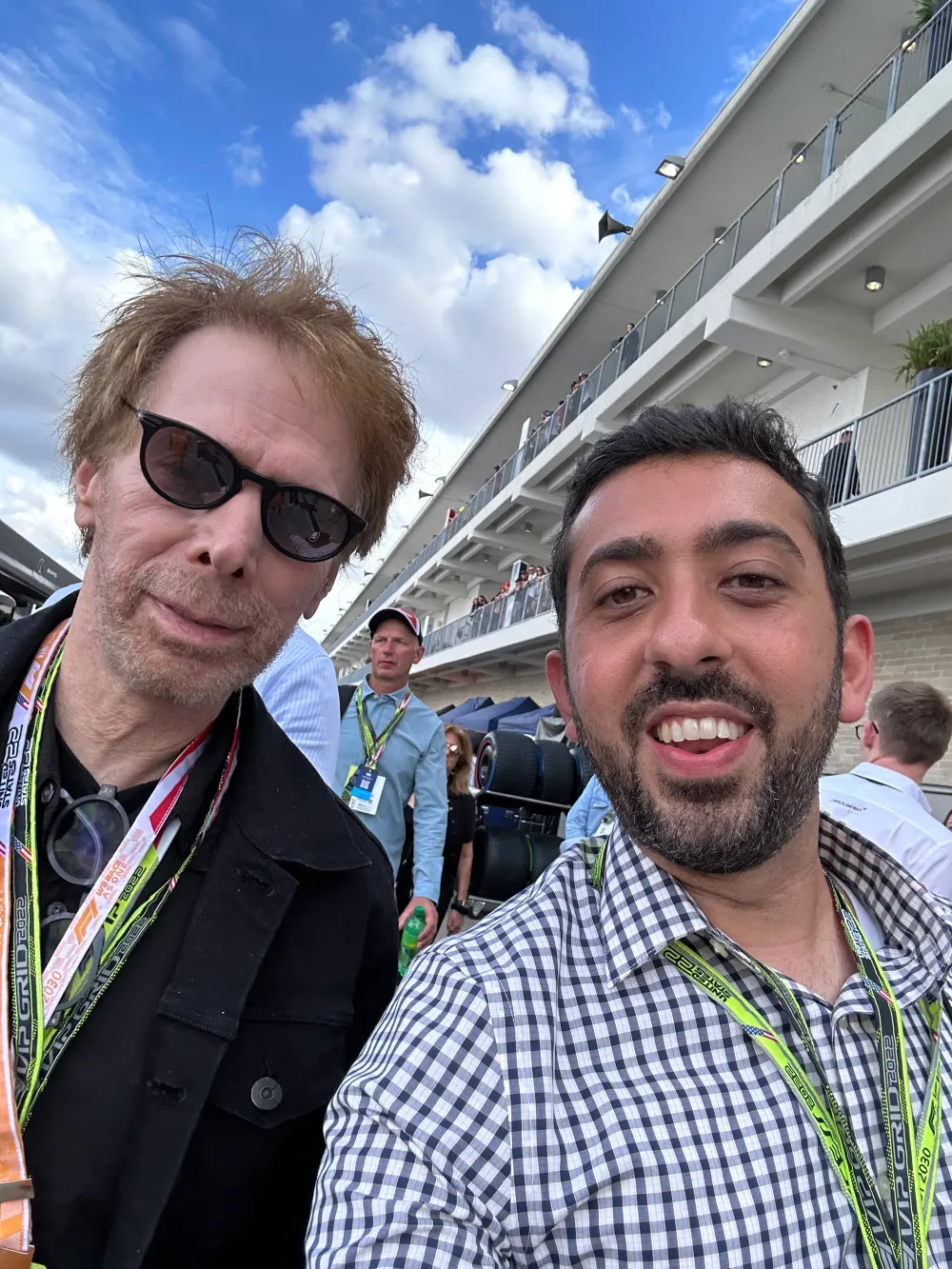 Jimmy Dushku with producer Jerry Bruckheimer on the starting grid