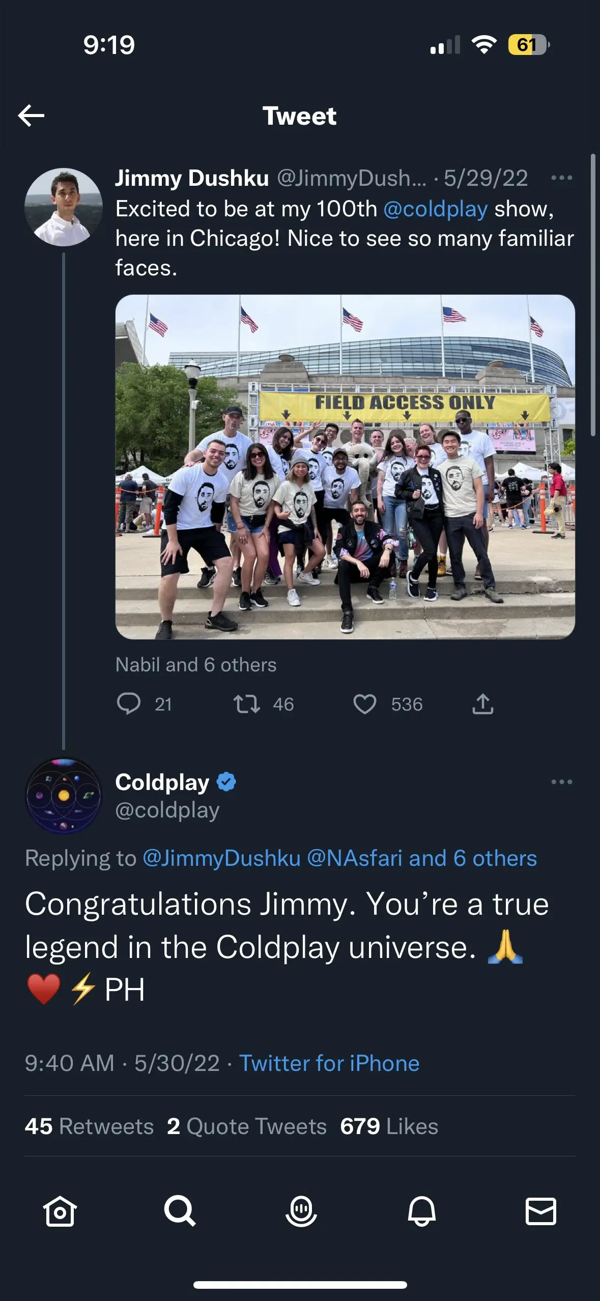 Phil's tweet after the show